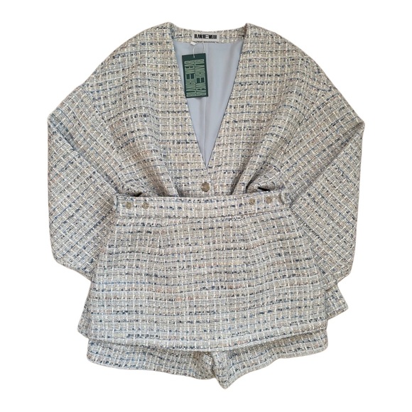 Bundle Blue Tweed Jacket and Mini Skort Skirt Fall Outfit Set Size 4 Medium - Picture 6 of 11